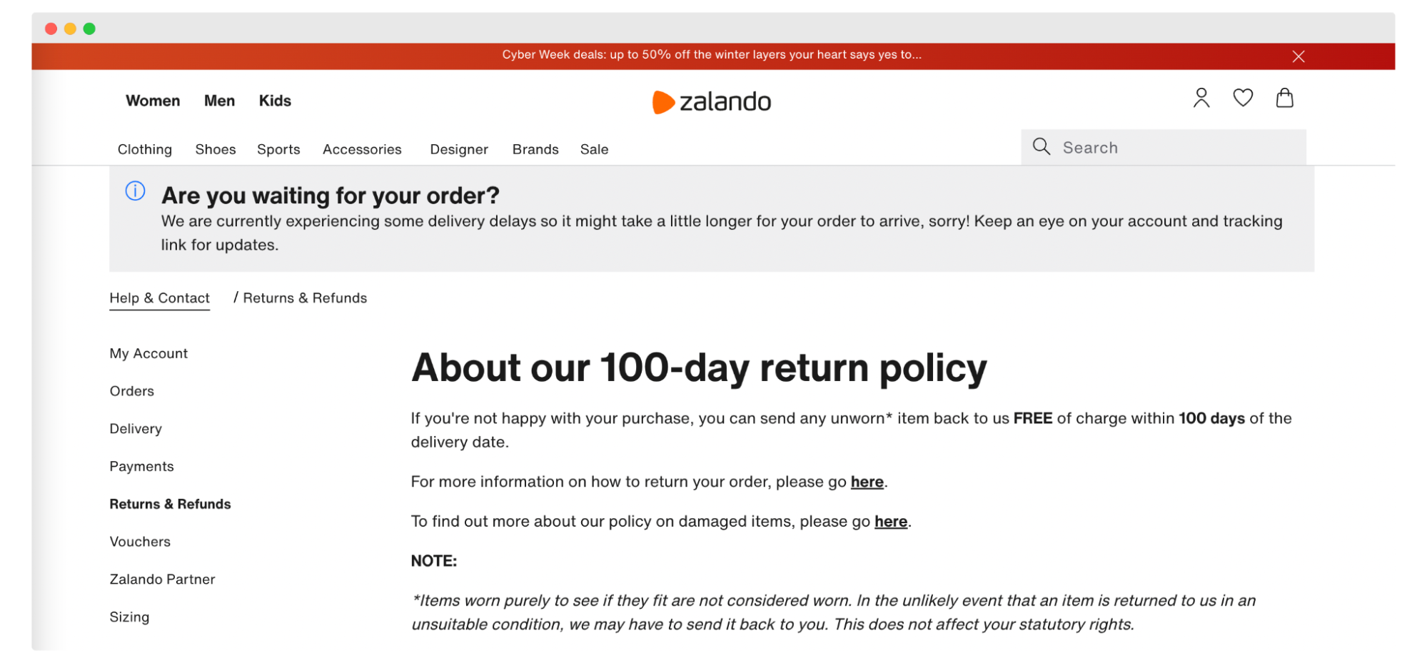 Zalando's return guarantee